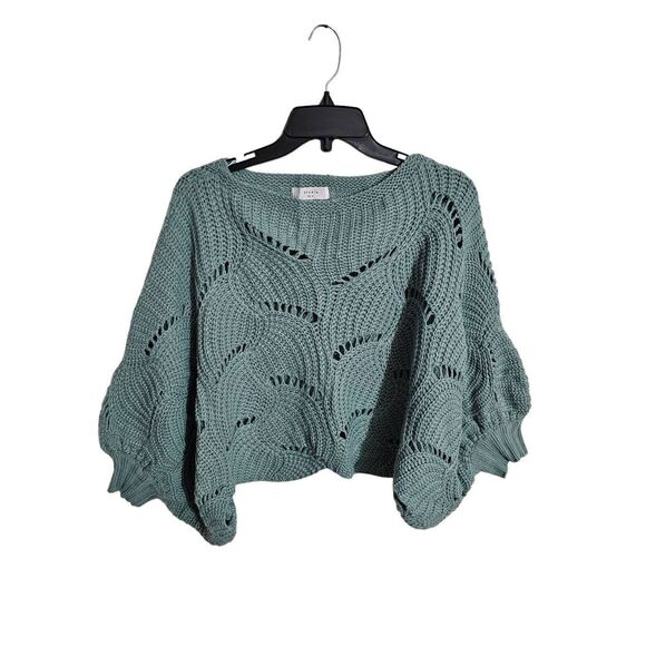 Elodie Boutique Teal Open Knit Oversized Crop Sweater Small EUC - Picture 2 of 6